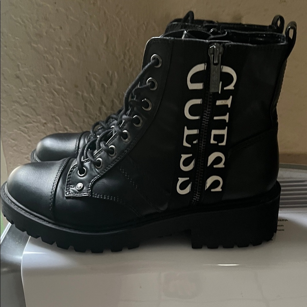 GUESS Black Combat Boots with Logo Detail
Size 8.5